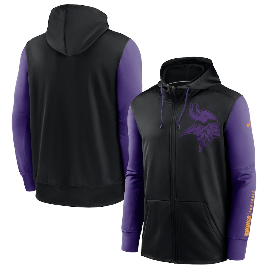 NFL Nike Minnesota Vikings Black Purple Fan Gear Mascot Performance FullZip Hoodie->minnesota vikings->NFL Jersey